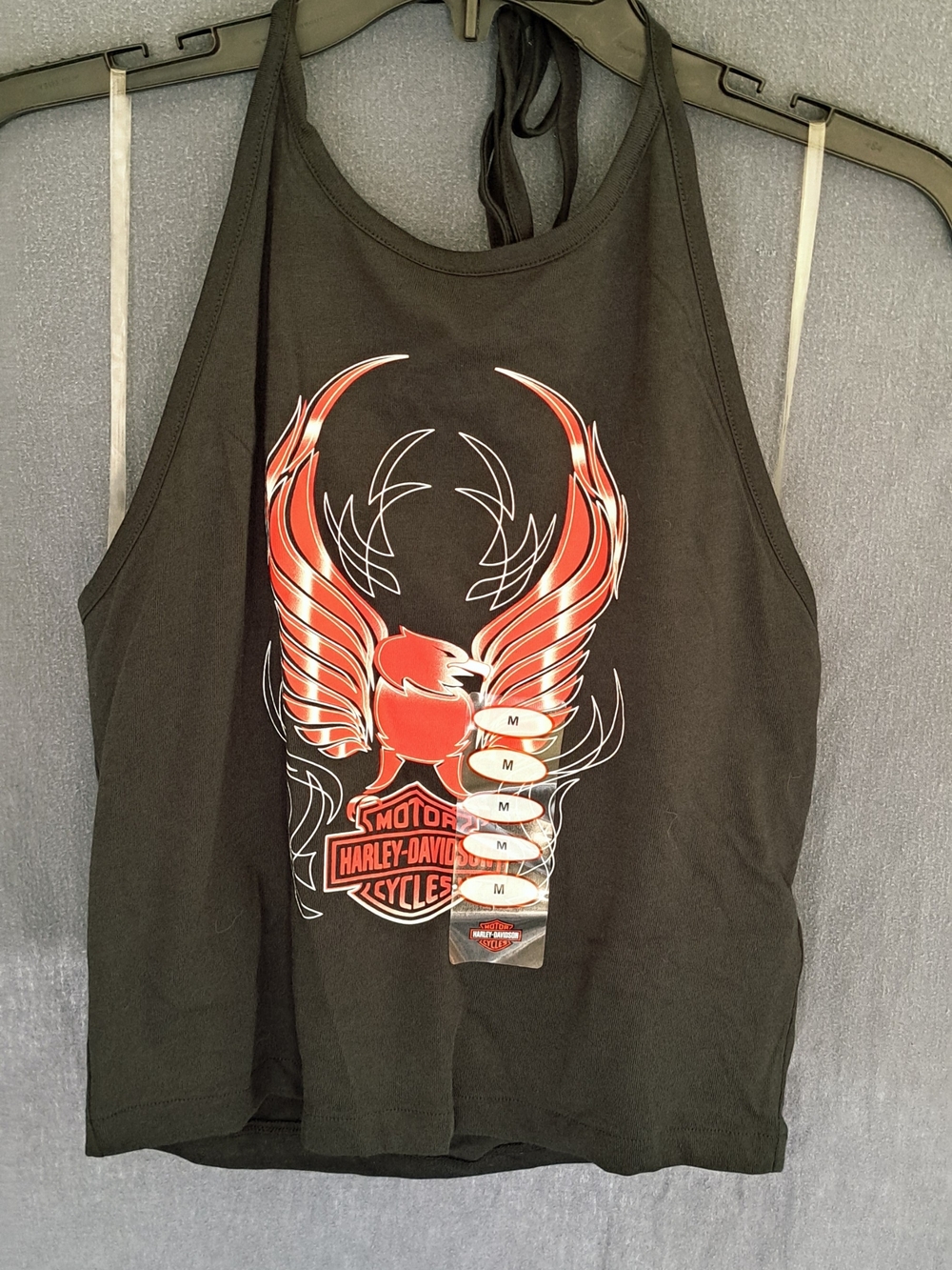 Harley-Davidson Black Haulter Tee with Red and White Winged Graphic